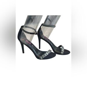 Betseyville Black Strappy Heels with Rhinestone Accents – Size 7